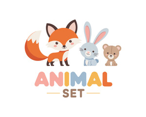 Cute Animal Vector Set – Fox, Bunny, and Bear Clipart for Kids & Nursery Decor