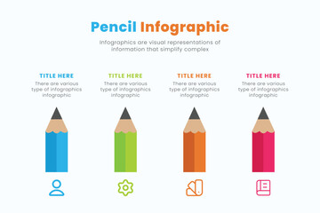 Pencil infographic design template with 4 step for education and Business Concepts, Modern flat vector illustration for presentation