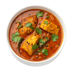 Top View Fish Curry PNG &ndash; Spicy Indian Seafood Isolated on White Background

