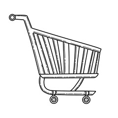 Hand drawn doodle empty shopping cart doodle icon. Line Art Shopping trolley, E-commerce graphic