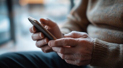 Obraz premium Close-up of senior person using smartphone