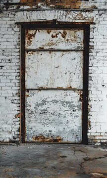 Old Rusted Doorway in Whitewashed Brick Wall Background