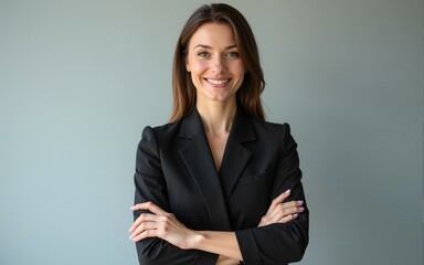 Half-length portrait of female executive with hands crossed. High quality