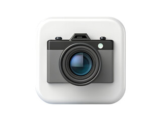 Realistic Camera Icon with Detailed Lens and Glossy Square transparent background 