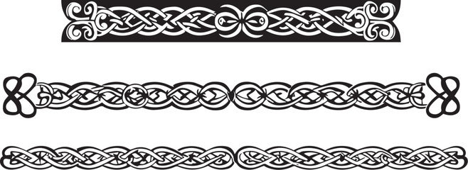 Fototapeta premium A set of decorative patterned borders, lines, and stripes. Hand drawn vector illustration 