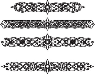 Fototapeta premium A set of decorative patterned borders, lines, and stripes. Hand drawn vector illustration 