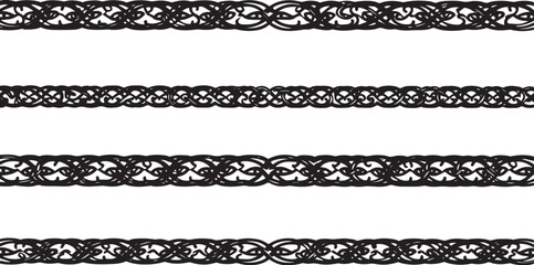 A set of decorative patterned borders, lines, and stripes. Hand drawn vector illustration	