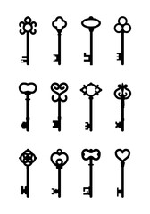 collection of vintage skeleton keys in black silhouette