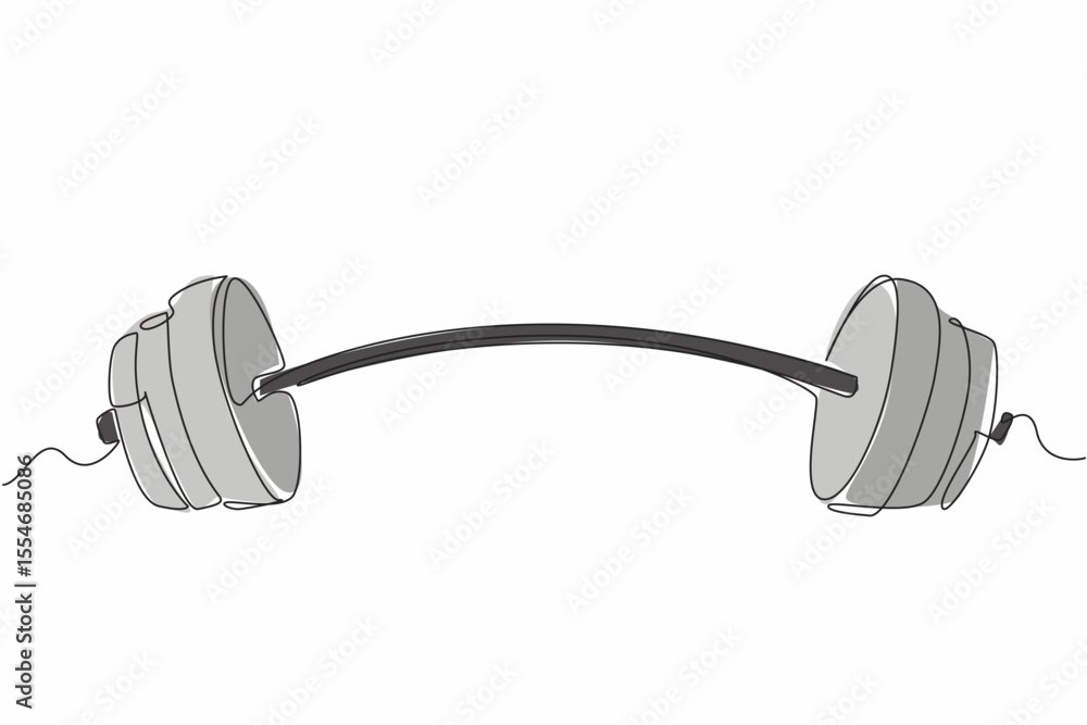 Poster single continuous line drawing curved barbell. weight lifting training objects. exercise builds musc