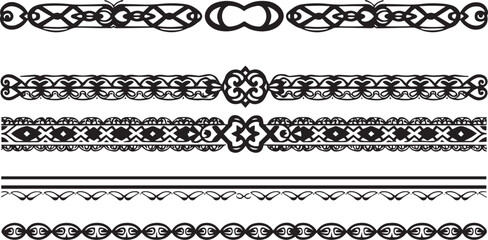 A set of decorative patterned borders, lines, and stripes. Hand drawn vector illustration	