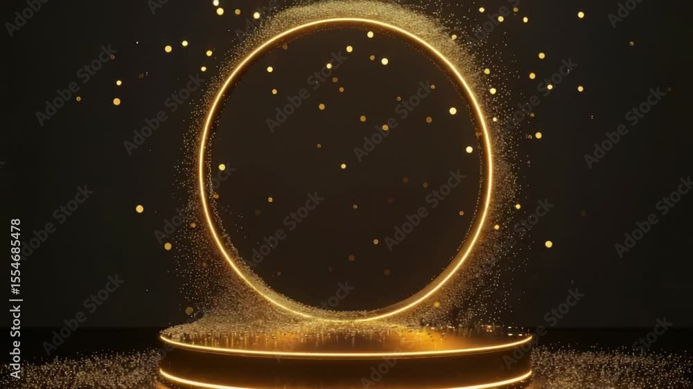 Poster a simple design featuring a golden circle set against a dark, sleek black background