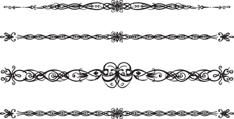 Obraz premium A set of decorative patterned borders, lines, and stripes. Hand drawn vector illustration 