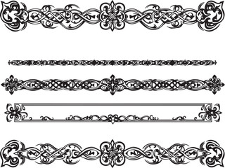A set of decorative patterned borders, lines, and stripes. Hand drawn vector illustration	