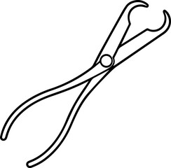 Forceps black outline vector and illustration, coloring book page