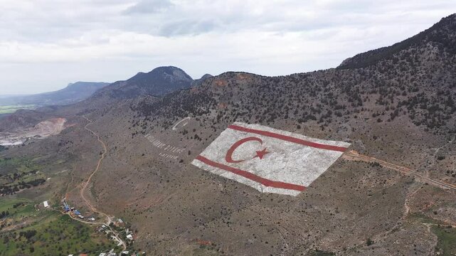 The giant TRNC flag in the Besparmak Mountains of Northern Cyprus