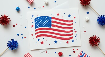 Obraz premium American Flag Drawing and Party Decorations for Celebration Concept