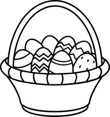 Easter eggs basket black outline vector and illustration, coloring book page