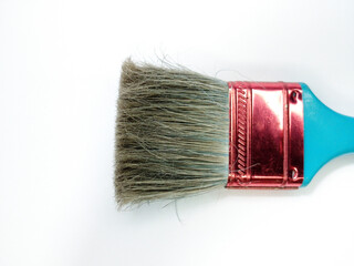 Flat Paint Brush with Blue Handle Isolated on White Background Painting Tool for Home Improvement,...