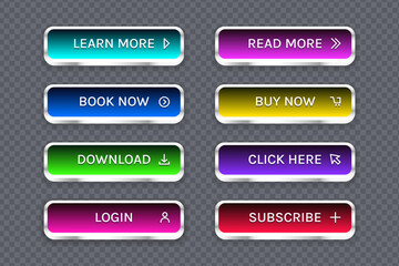 Trendy buttons for web and app design. set of action button ready web concept element for website