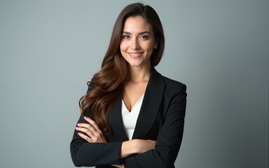 Attractive young business woman with arms crossed. High quality