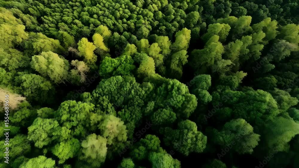 Aufkleber aerial view captures vibrant green treetops in a lush, dense forest canopy with shadows and variatio