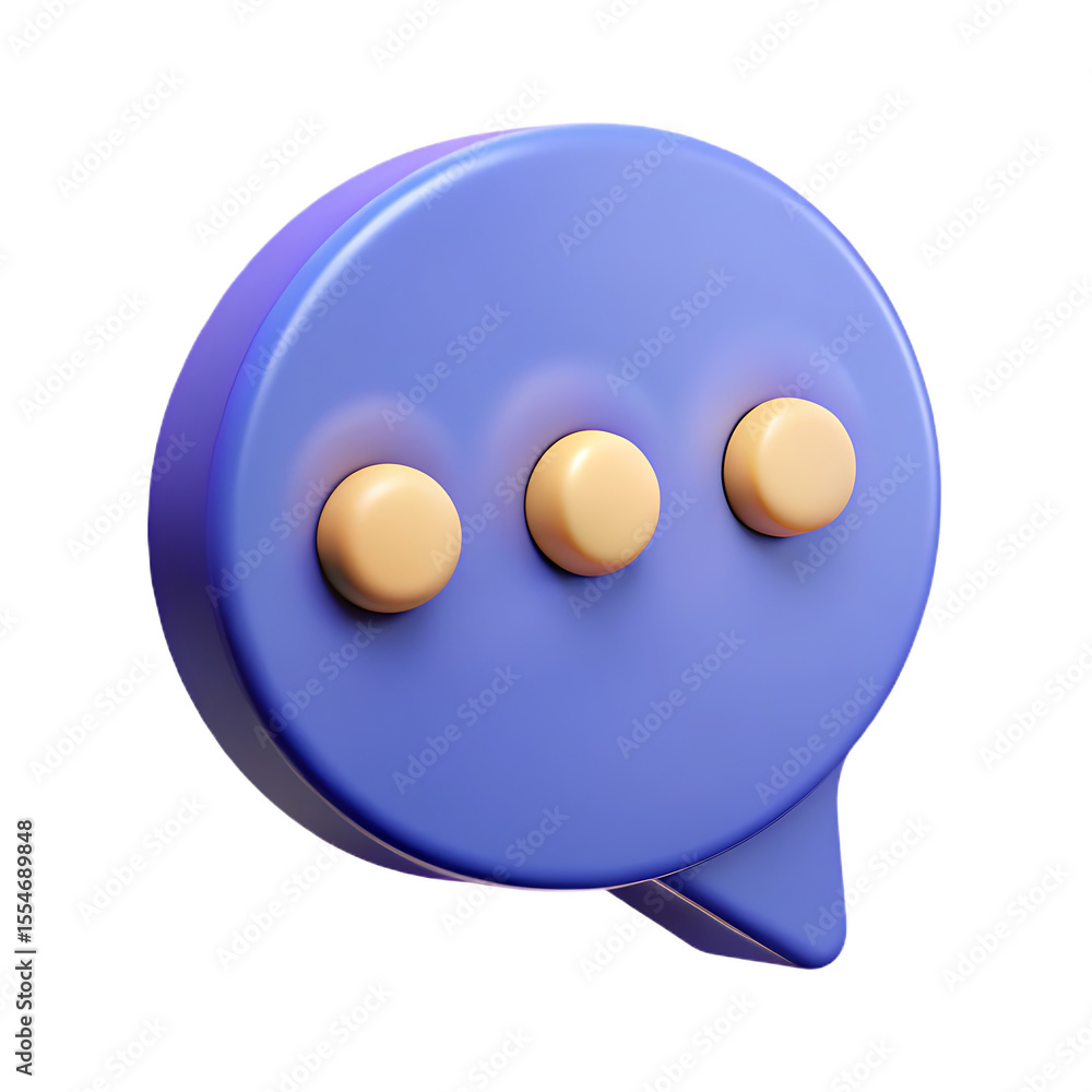 Poster 3d blue chat bubble with three yellow dots isolated on a transparent background speech bubble dialog