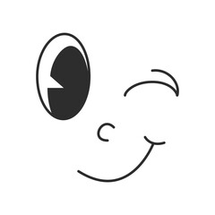 Comic winking face, cartoon retro character of 70s.