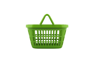 Fototapeta premium Green Plastic Shopping Basket Isolated Transparent Background Features A Handle And Open Grid Design