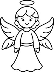 Cute baby angel black outline vector and illustration, coloring book page