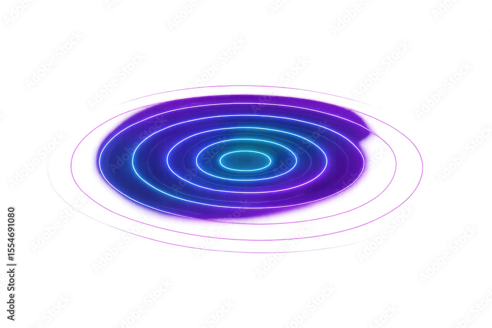Poster glowing neon concentric rings creating dynamic, futuristic visual pattern with vibrant color gradien