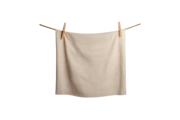 Beige And White Striped Textile Hanging On A Clothesline With Wooden Clothespins Against A Transparent Background
