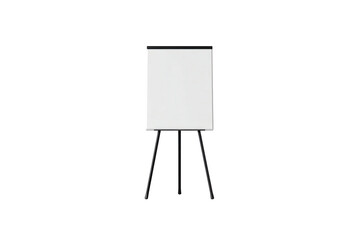 White presentation board on a black metal tripod stand centered on a dark background ready to isolate