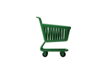 Isolated Green Shopping Cart Side View Rendered 3D Sitting Against Transparent Background Perfect For Isolate