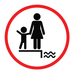 Children must be accompanied by an adult in the swimming pool area for safety. Supervision required sign in red and white colors