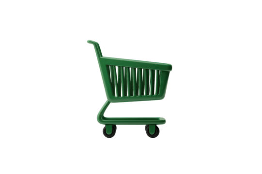 Isolated Green Shopping Cart Side View Rendered 3D Sitting Against Transparent Background Perfect For Isolate
