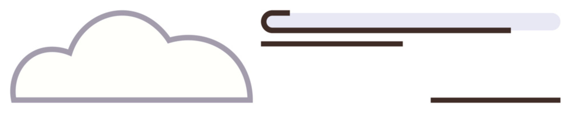 Simplistic cloud outline paired with parallel dynamic lines simulating streamlined data transfer and connectivity. Ideal for cloud computing, data flow, networking, technology, infrastructure