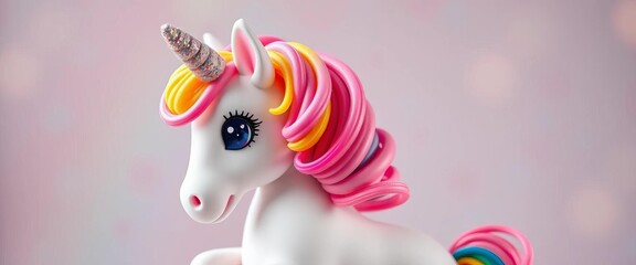Whimsical candy unicorn, vibrant rainbow mane & tail, sparkly eyes, pastel body,  vibrant,  illustration