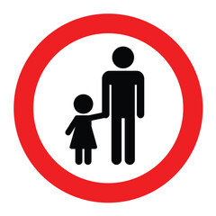 Children must be accompanied by an adult sign. Supervising children warning sign with white and red colors combination