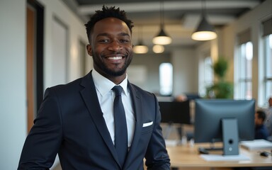 Portrait of a young African American business man in office. High quality
