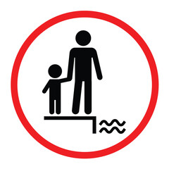 Children must be accompanied by an adult in the swimming pool area. Supervision required sign in red and white colors