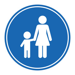 Children must be accompanied by an adult sign. Children supervision warning sign with blue background and white slash