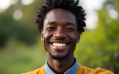 Happiness africa young smile portrait and selfie at garden park black businessman portrait Ultra realistic Photorealistic hyperdetailed photography soft light head and shoulders portrait cover
