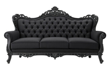 Elegant black sofa with tufted back isolated on transparent background