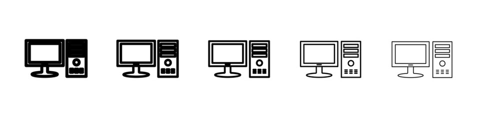 Desktop computer icon flat simple outline logo