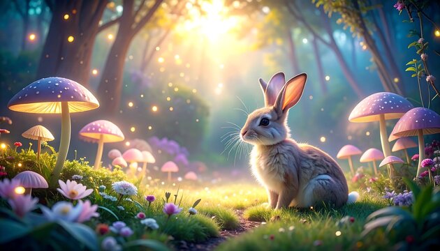Enchanted Forest Rabbit Magical Fantasy Art