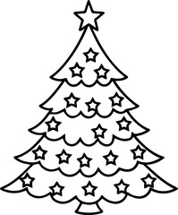Christmas tree black outline vector and illustration, coloring book page