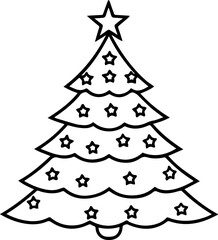Christmas tree black outline vector and illustration, coloring book page