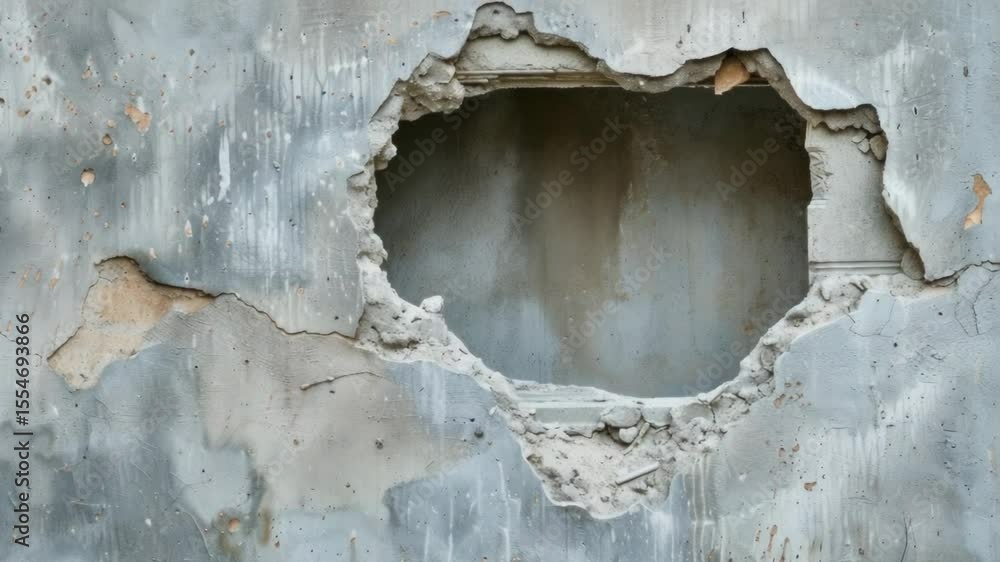 Poster A hole in a concrete wall with worn-out paint, suitable for use as a background or to depict damage to a structure