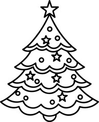 Christmas tree black outline vector and illustration, coloring book page