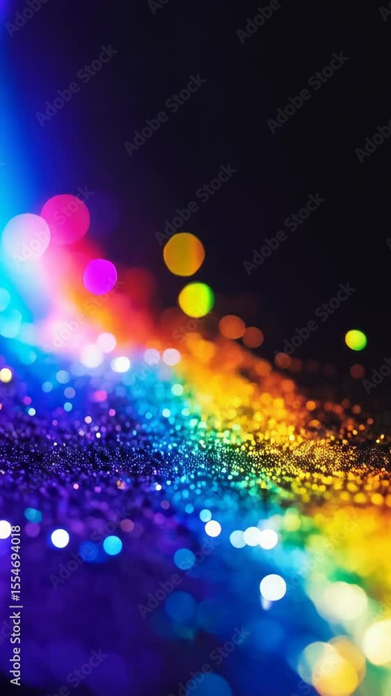 Poster abstract colorful light trail shimmering on dark surface with glowing bokeh balls background creatin